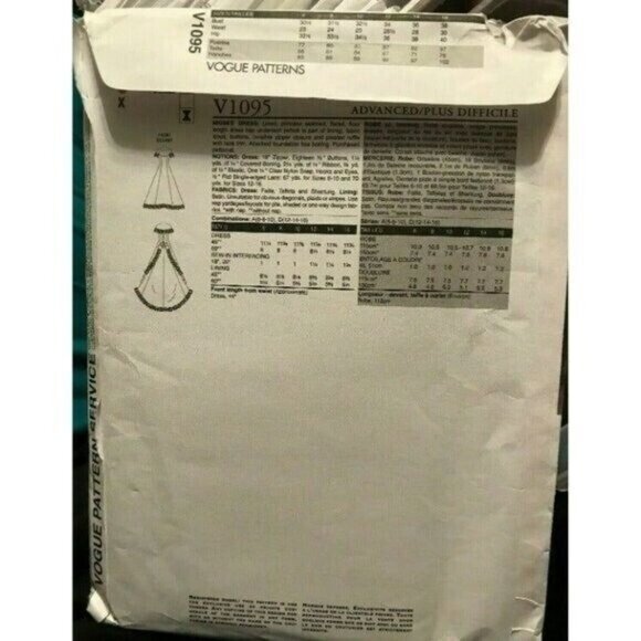 Sewing Pattern Vogue V1095 Bellville Sassoon Wedding Dress Size 6-10 Uncut - Picture 5 of 6